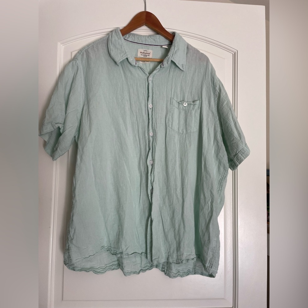 Weatherproof Mint Green Short-Sleeve Button-Down Linen Shirt